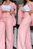 Conjunto blazer elegante e calça com gola entalhada, bolso, terno de duas peças