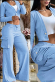 Conjunto de duas peças primavera/outono decote em V com botão manga comprida e calça boca de sino